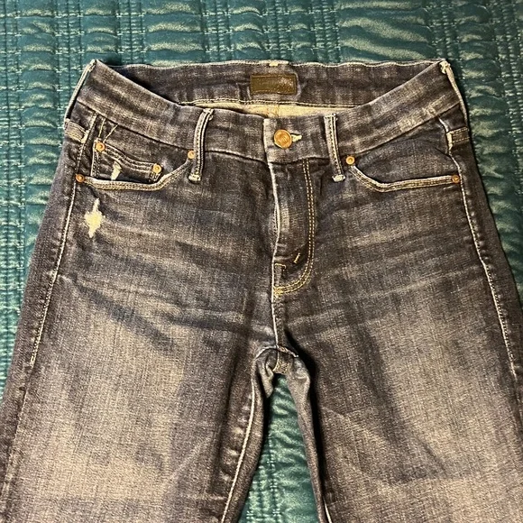 MOTHER womens Distressed Dark Blue Skinny Jeans - Picture 2 of 8